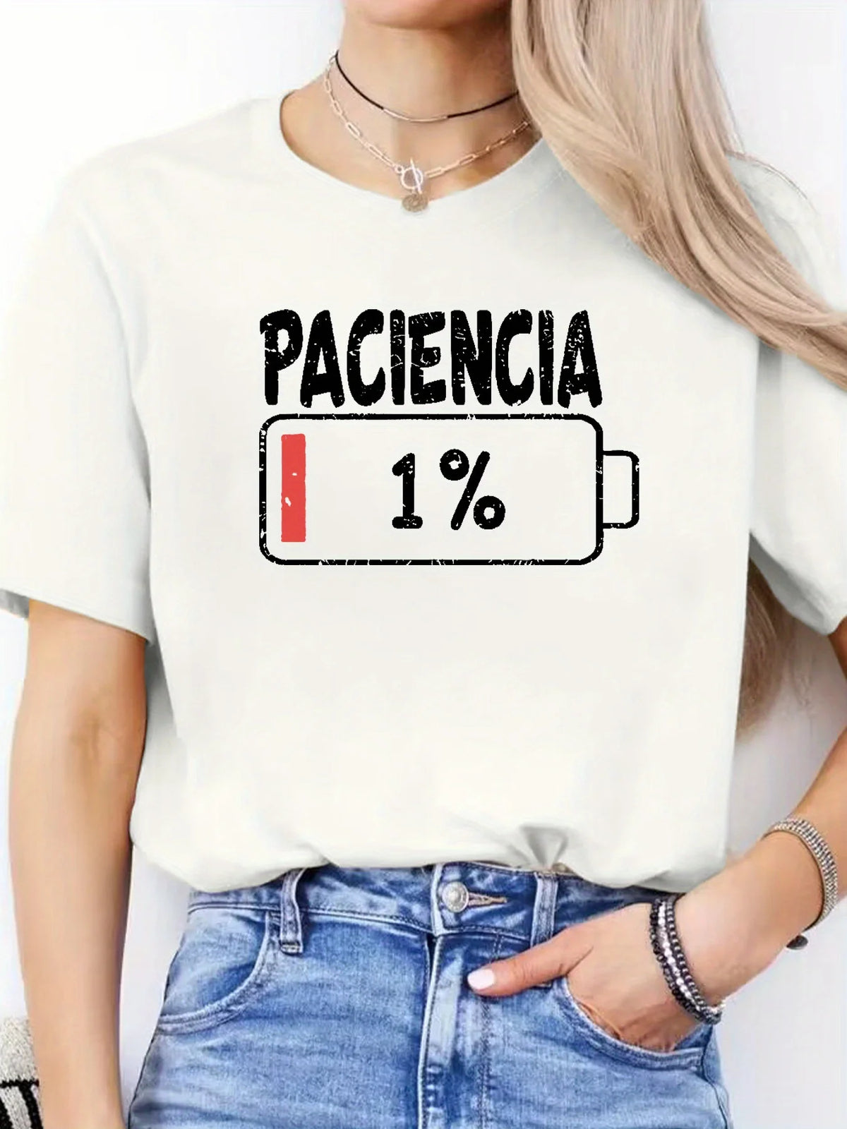Paciencia 1% Battery Graphic Women's T-Shirt – Funny Casual Tee