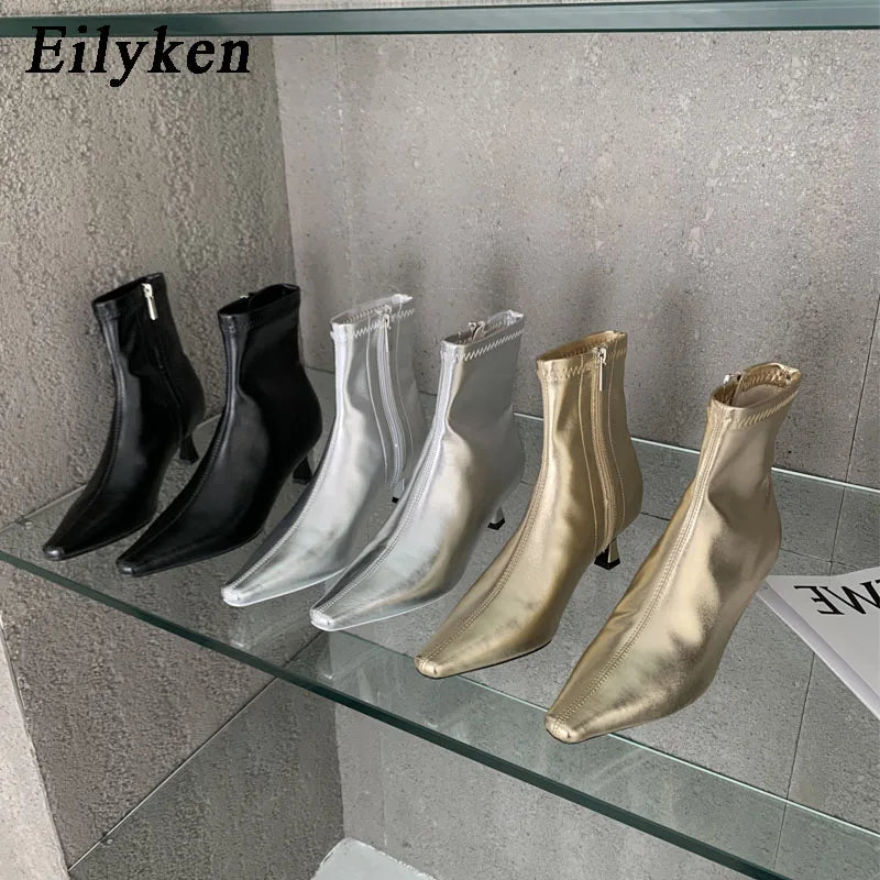 Pointed Toe Chelsea Ankle Boots – Thin Heel Zip-Up