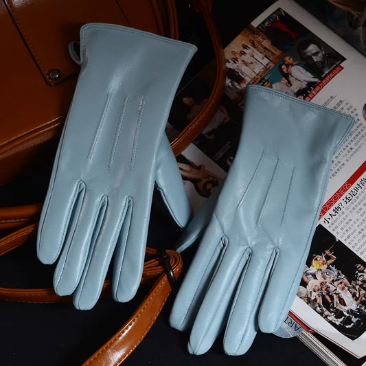 Women's Sheepskin Leather Winter Gloves with Thick Lining