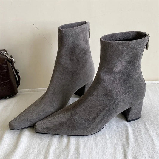 Eilyken Women Ankle Boots – Pointed Toe Square Heel Zipper Booties