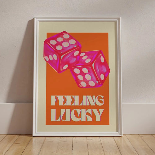 Feeling Lucky Y2K Dice Canvas Wall Art Poster – Dopamine Pink Orange Print