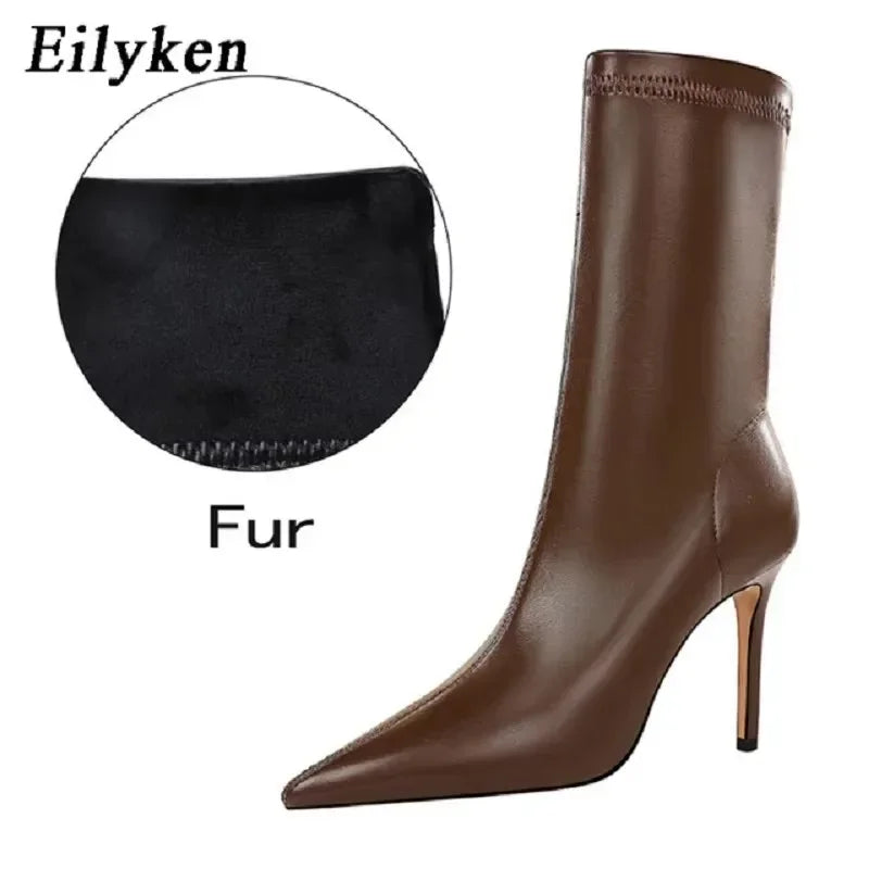 Eilyken Women Stiletto Heel Ankle Boots – Pointed Toe PU Leather