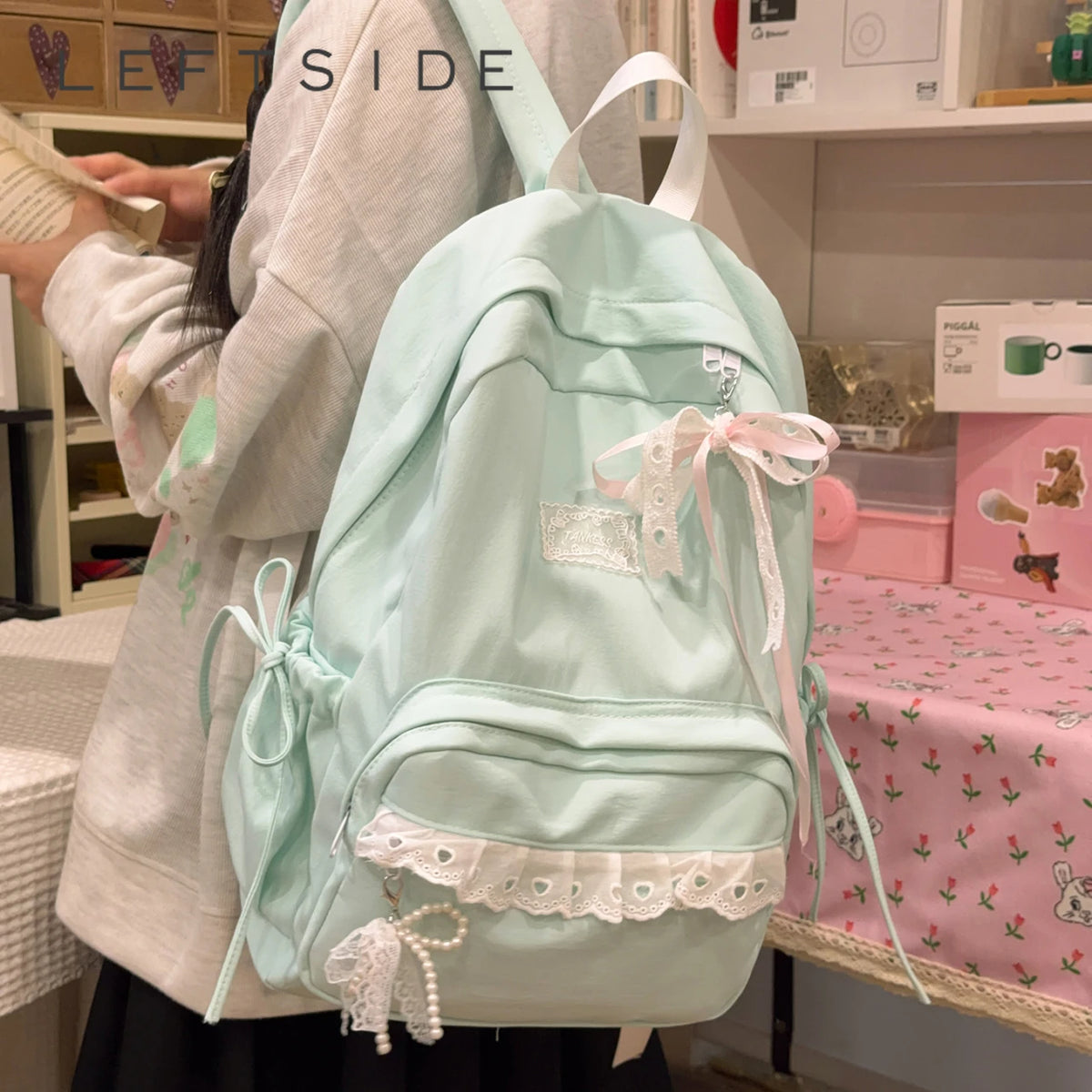 Lace Bow Nylon Backpack – Women's Cute Aesthetic School Bag
