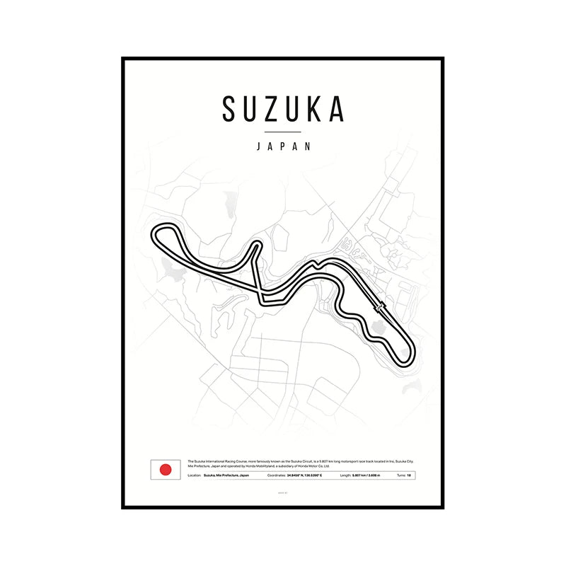 F1 Race Track Map Poster – Formula 1 Circuit Wall Art Print