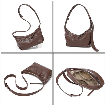 Burgundy Genuine Cowhide Leather Underarm Bag