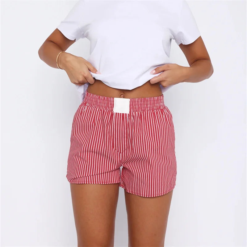 Women's Y2K Striped Boxer Shorts – Elastic Waist Lounge Bottoms