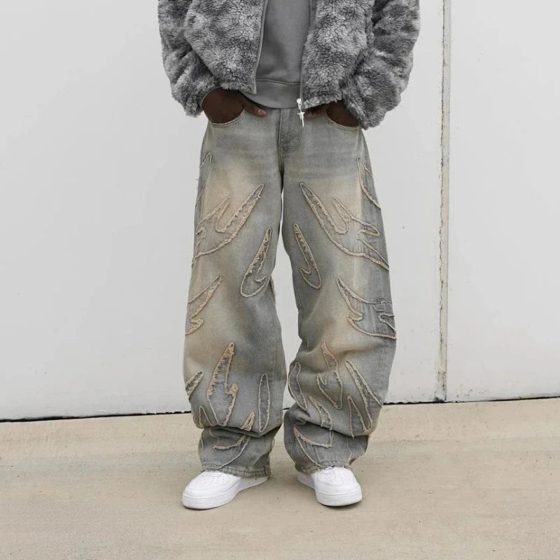 Wide Leg Cargo Denim Jeans – Men's Hip Hop Streetwear Pants