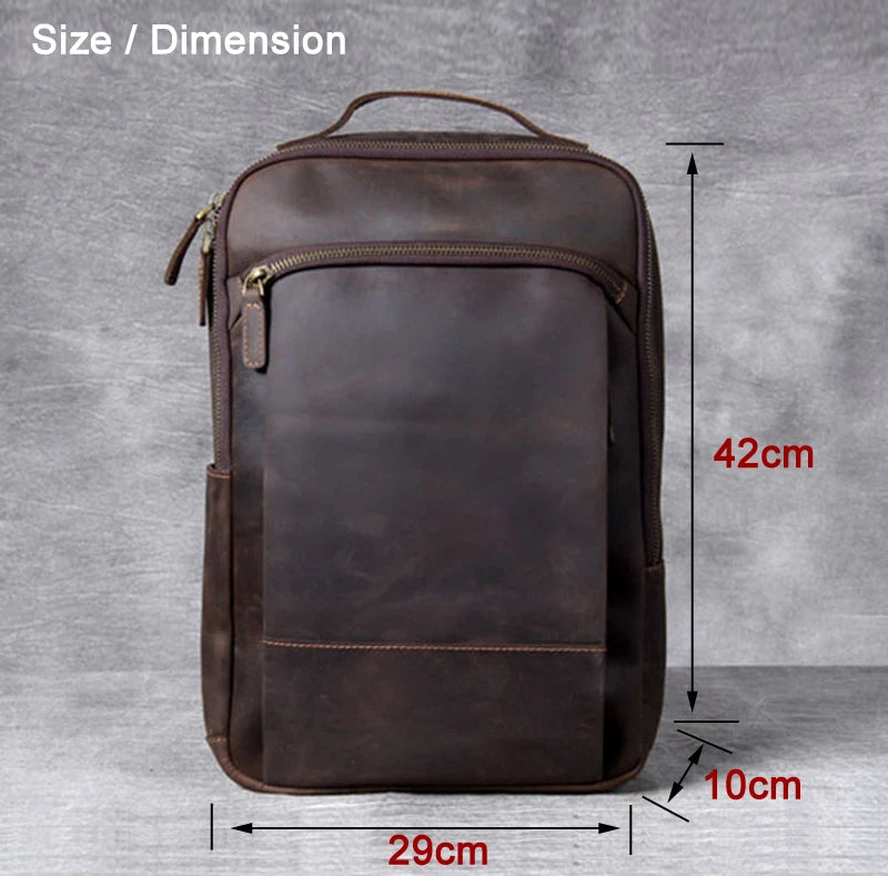 Crazy Horse Leather Backpack for Men – Vintage Laptop Rucksack