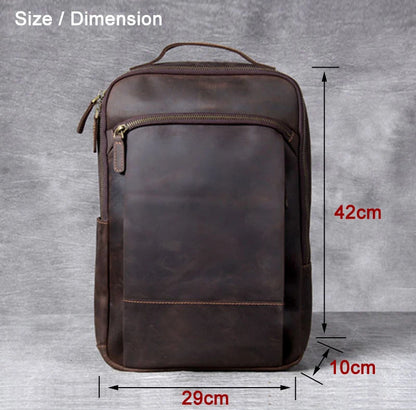 Crazy Horse Leather Backpack for Men – Vintage Laptop Rucksack