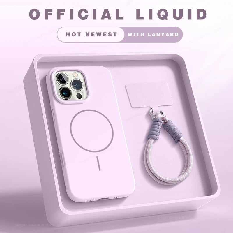 MagSafe Liquid Silicone iPhone Case with Wrist Lanyard