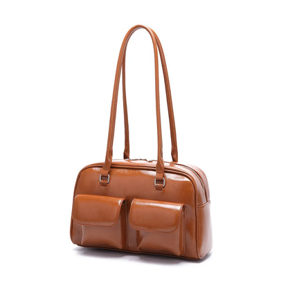 Retro White Bowling Bag Purse Women Hot Girls Leather Pocket