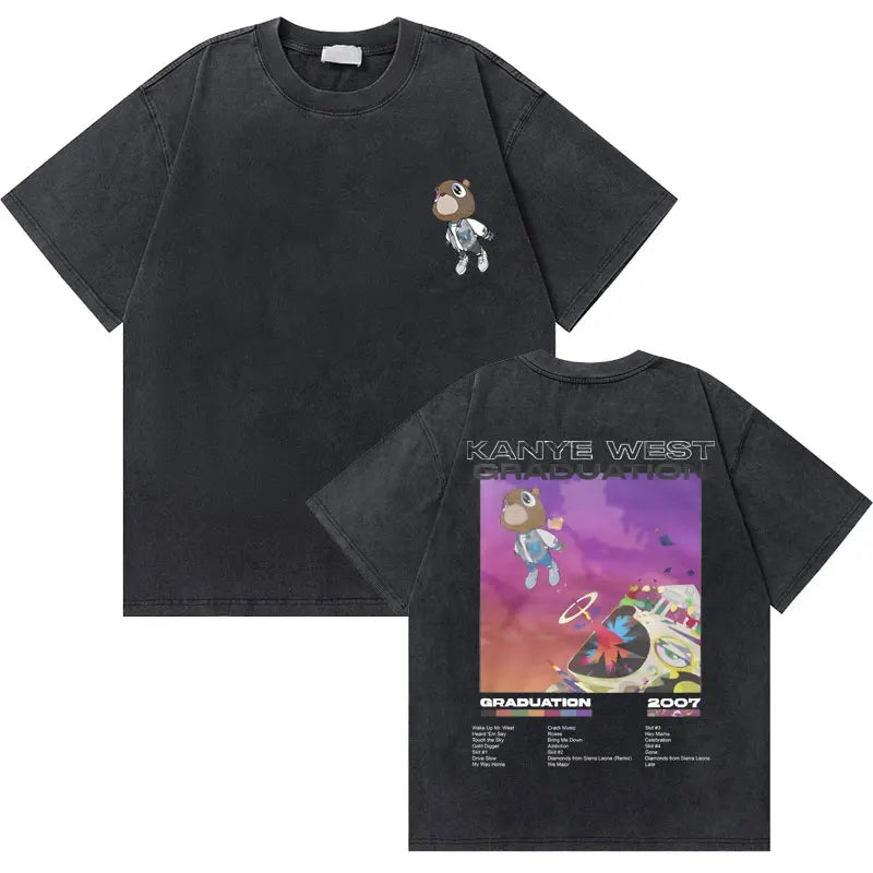 College Dropout Bear Graphic T-Shirt – Washed Vintage Streetwear Tee