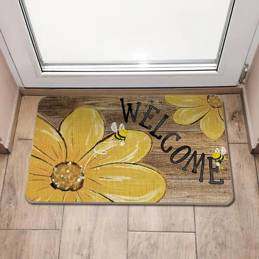 Sunflower Welcome Doormat – Spring Summer Floral Front Door Mat