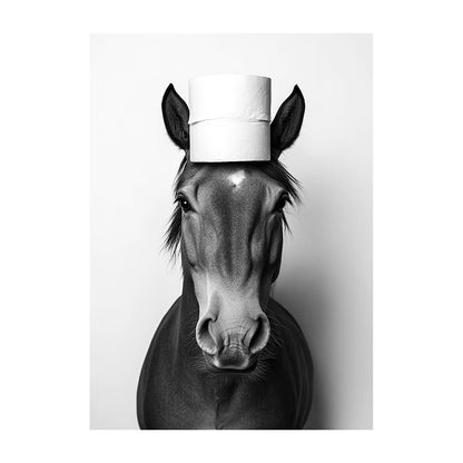 Funny Bathroom Wall Art Poster – Black & White Animal Toilet Paper Print