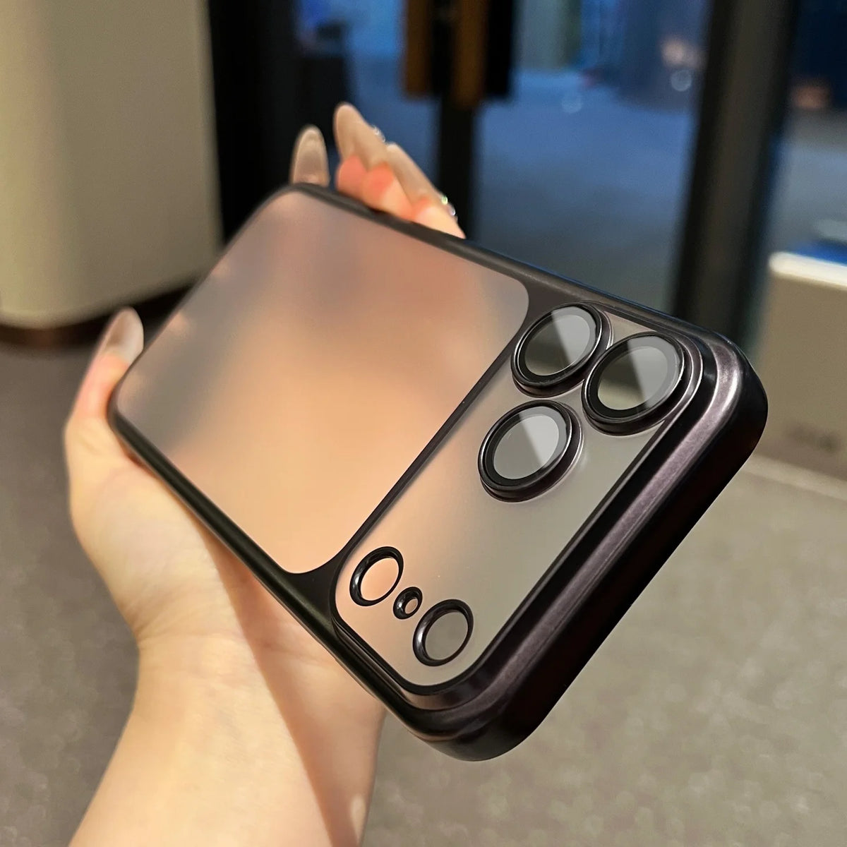 Luxury Matte Translucent iPhone Case with Electroplated Frame & Lens Protection
