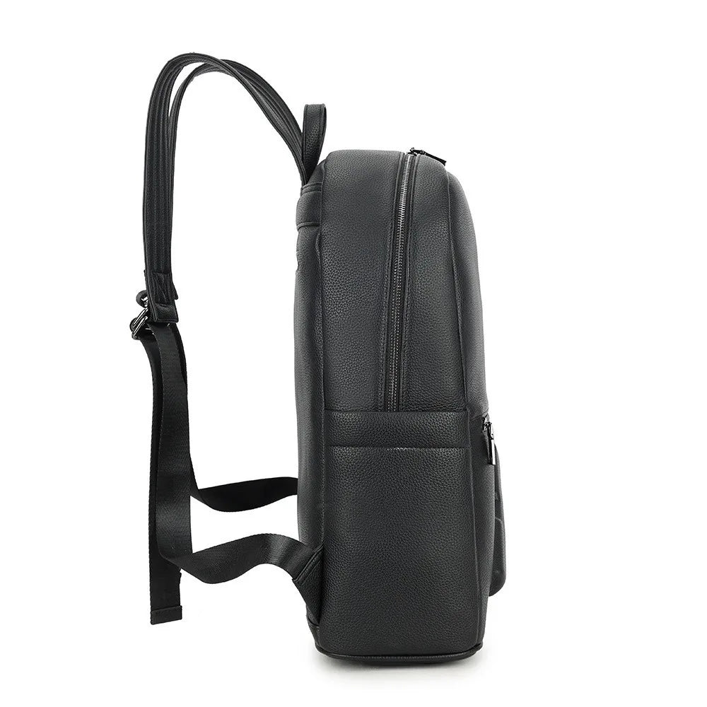 Genuine Leather Men's Backpack with Embossed Detail