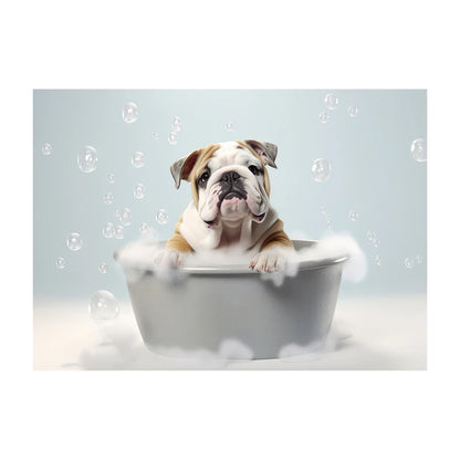 Cute Dog in Bathtub Wall Art Poster – Funny Puppy Canvas Print
