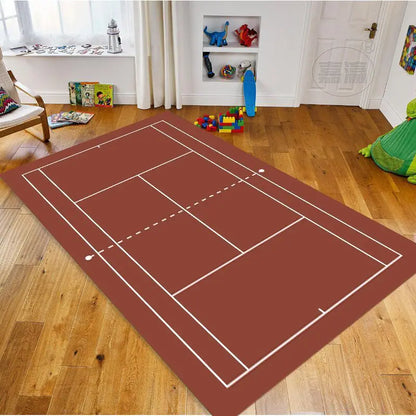 Sports Court Area Rug – Tennis & Badminton Field Graphic Floor Carpet
