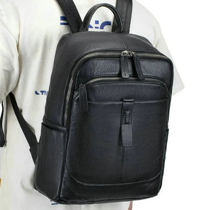 Genuine Leather Men's Backpack – Embossed Laptop School Bag