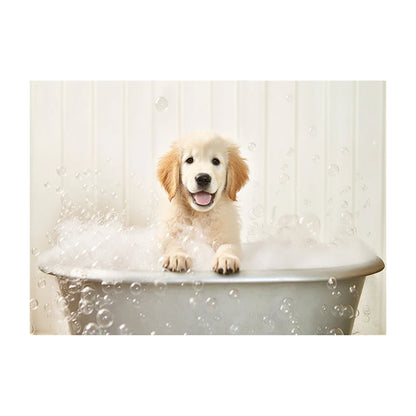 Cute Dog in Bathtub Wall Art Poster – Funny Puppy Canvas Print
