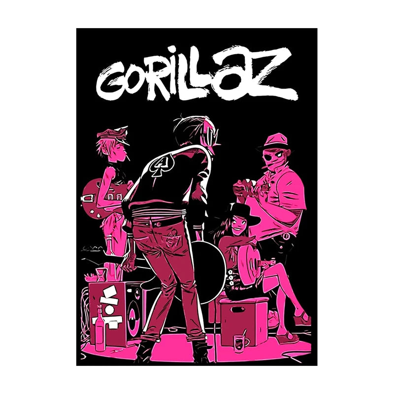 Gorillaz Poster – Anime Rock Band Wall Art Print for Music Fans