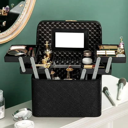 Large Professional Makeup Bag with Mirror – Cosmetic Organizer Case