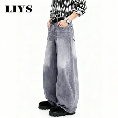 Men's Ultra Baggy Wide Leg Jeans – Washed Grey Retro Denim