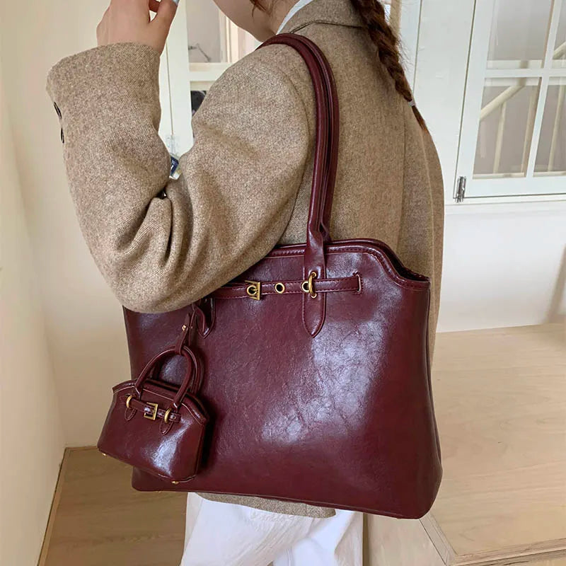 Big PU Leather Short Handle Shoulder Bag