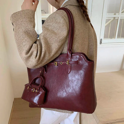 Big PU Leather Short Handle Shoulder Bag