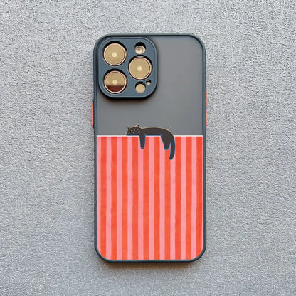 Black Cat Striped Pattern iPhone Case for iPhone 11–17 Series