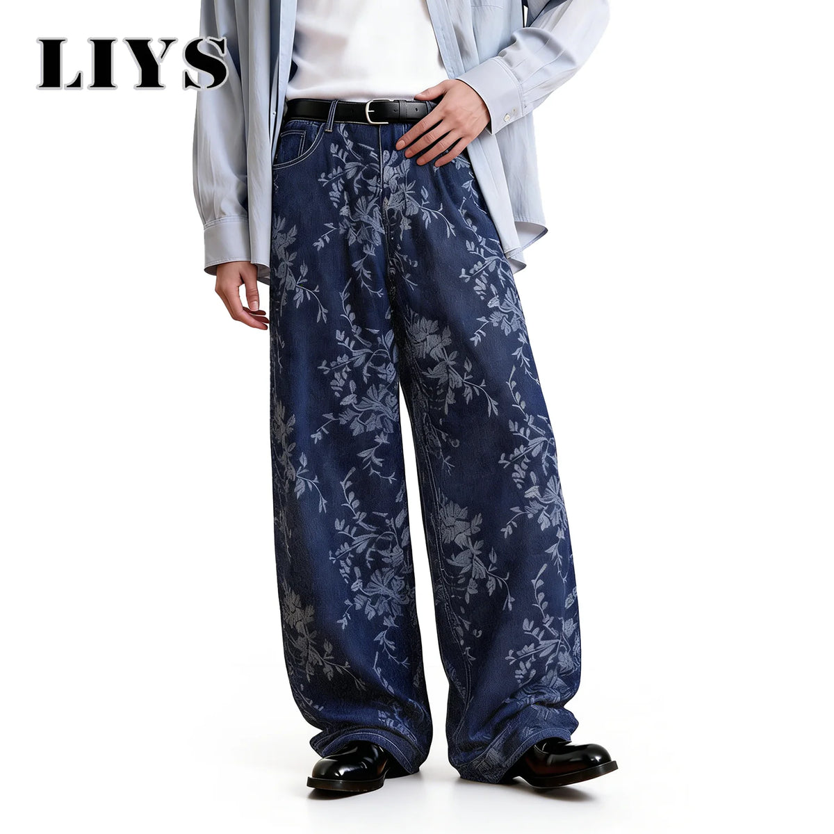 Orchid Jacquard Baggy Wide Leg Jeans – Korean Retro Denim