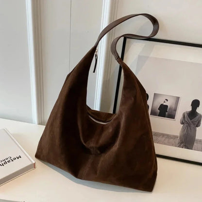 Women Suede Shoulder Bag with Zipper Hobo Bags