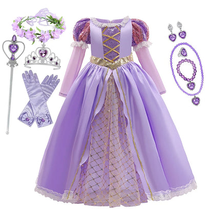 Disney Rapunzel Dress Kids Tangled Disguise Carnival Girl Princess