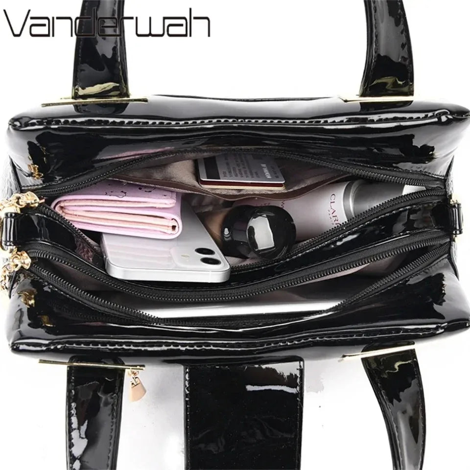 Luxury Patent Leather Tote Bag with Gold Hardware