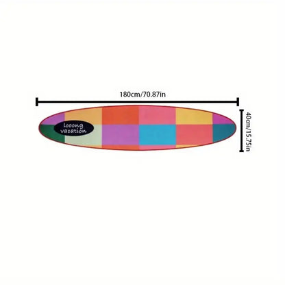 Surfboard Shape Rug – Summer Checkered Floor Mat for Bedroom & Living Room