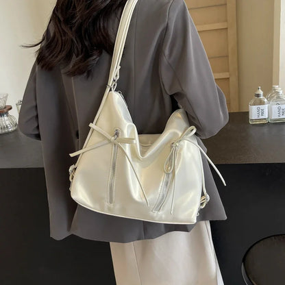 Bow Detail PU Leather Shoulder Bag for Women