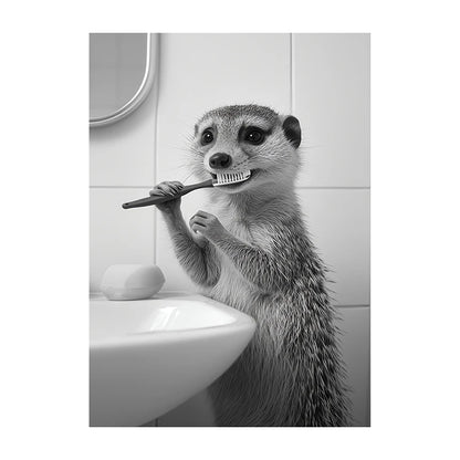 Funny Animal Bathroom Wall Art Poster – Black & White Vintage Print