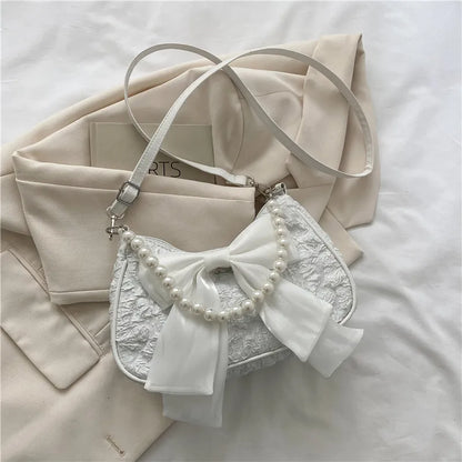 Pearl Female Bag Retro Luxury Designer Handbag Bow Crossbody Bags