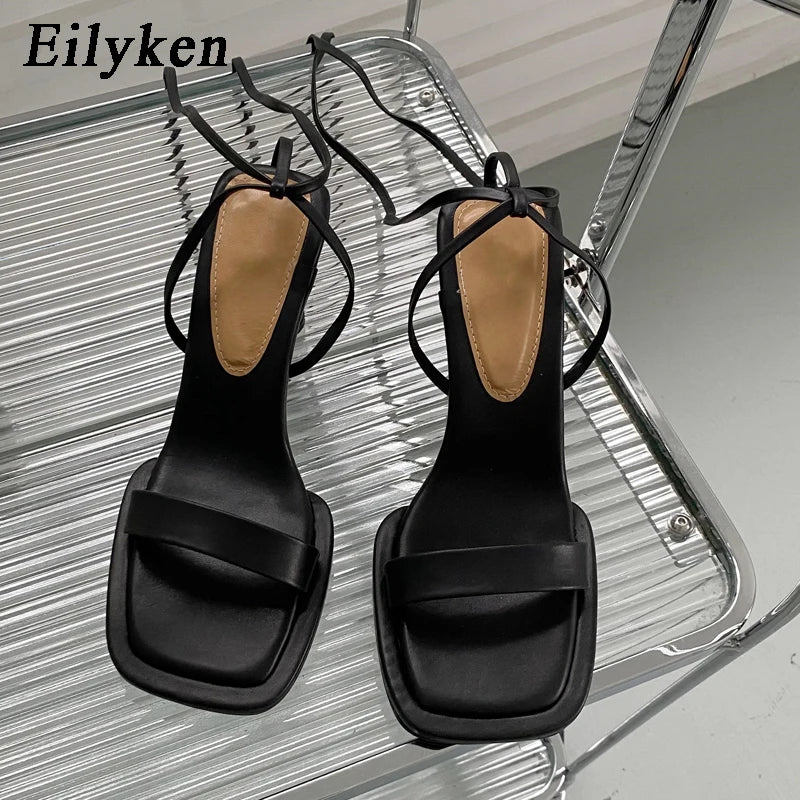Lace-Up Ankle Strap Block Heel Sandals – Square Toe Women's Heels