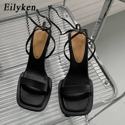 Lace-Up Ankle Strap Block Heel Sandals – Square Toe Women's Heels