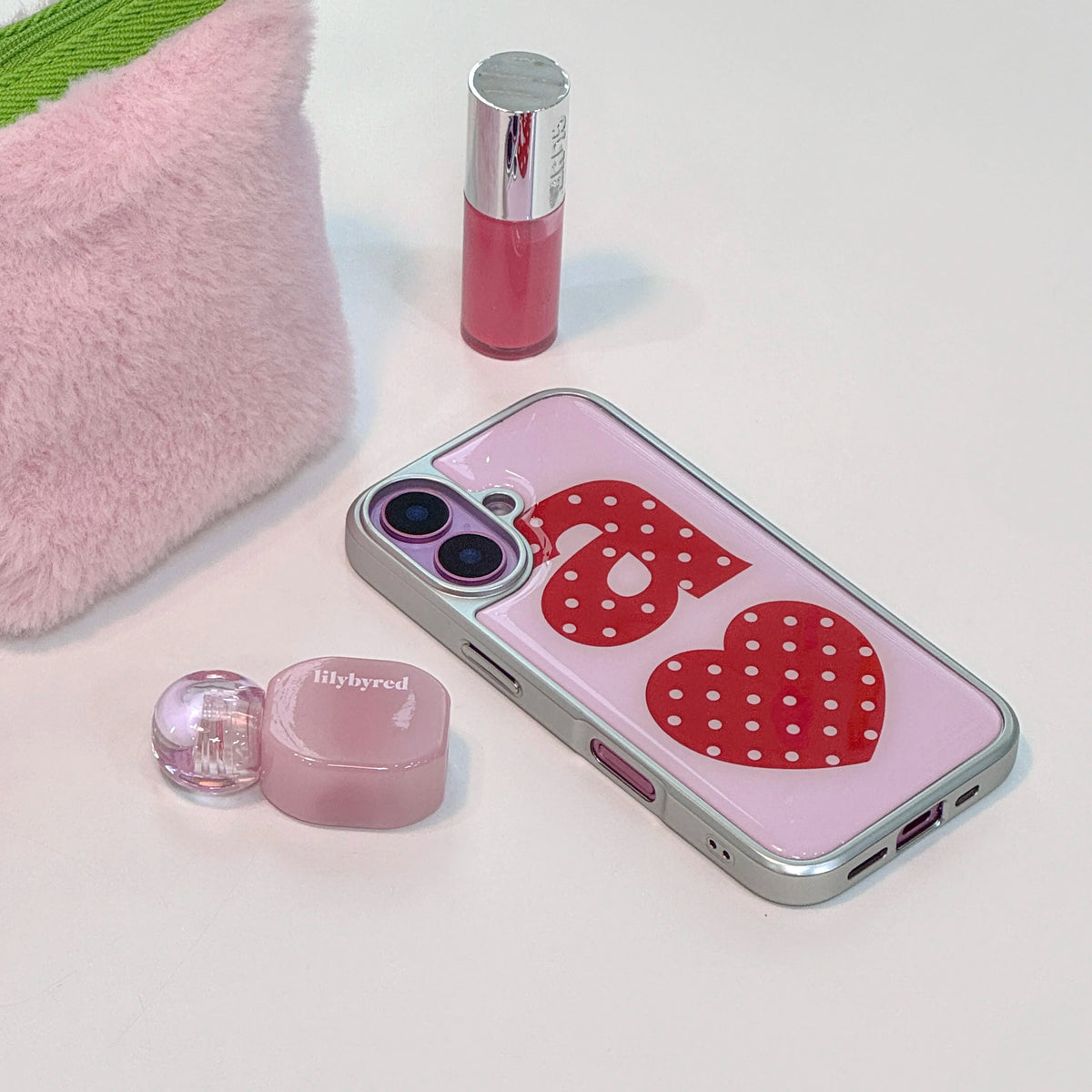 Red Dotty Love Heart Pink iPhone Case