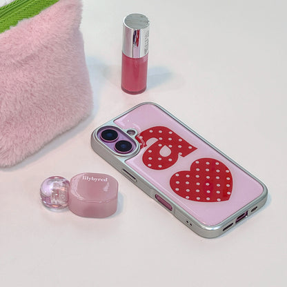 Red Dotty Love Heart Pink iPhone Case