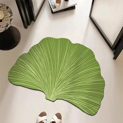 Green Leaf Shaped Bathroom Mat – Absorbent Anti-Slip Diatom Mud Floor Mat