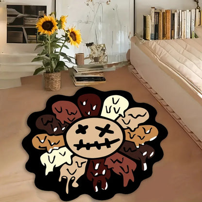 Creepy Smiley Face Round Rug – Soft Bedroom & Gaming Room Floor Mat