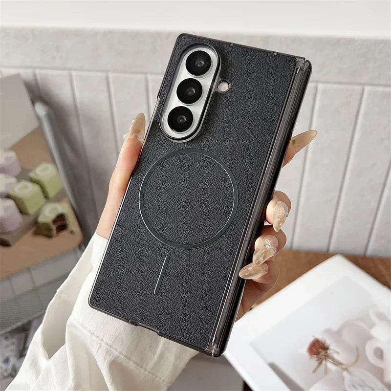 Magnetic Vegan Leather Case for Samsung Galaxy Z Fold 4 5 6 7 – Shockproof Cover