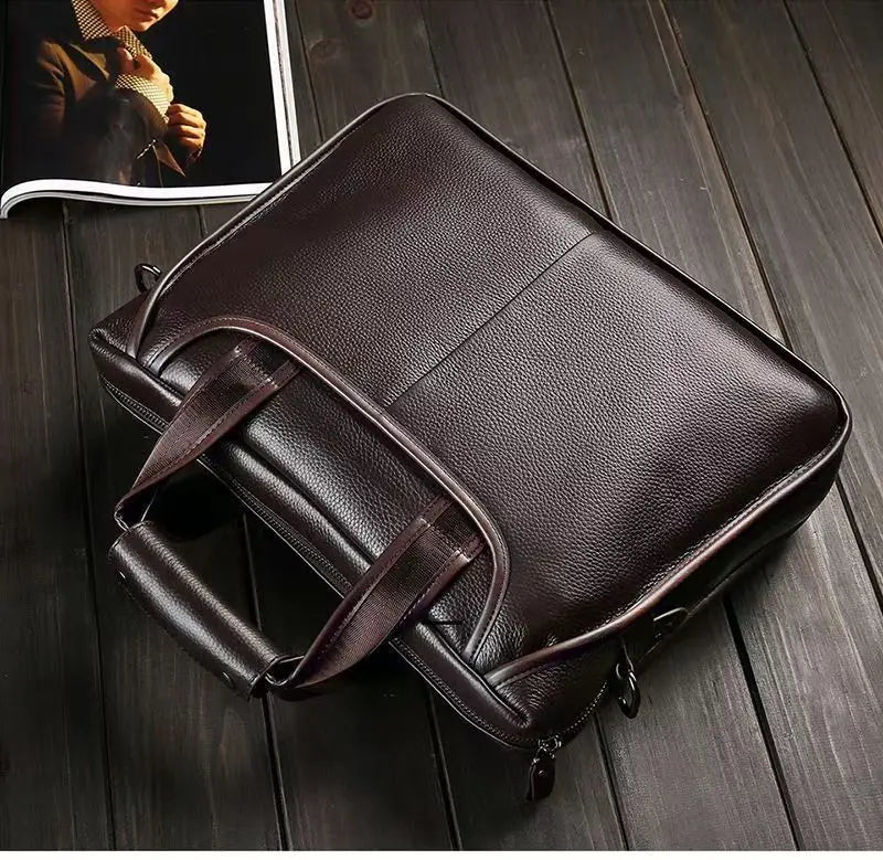 Genuine Leather Men's Briefcase Laptop Shoulder Bag
