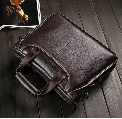 Genuine Leather Men's Briefcase Laptop Shoulder Bag