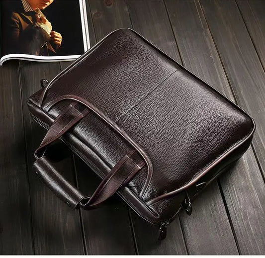 Genuine Leather Men's Briefcase Laptop Shoulder Bag