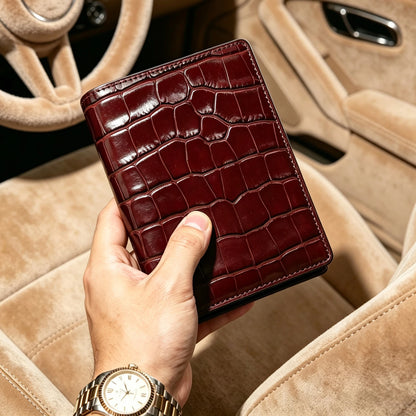 Hiram Beron Personalized Passport Cover Luxury Anti Rfid Leather Embossed Crocodile Pattern Wallet