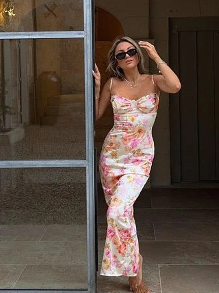 Floral Print Spaghetti Strap Maxi Dress – Bodycon Wedding Guest